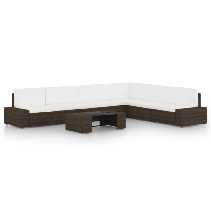 vidaXL Set mobilier de grădină cu perne, 7 piese, maro, poliratan