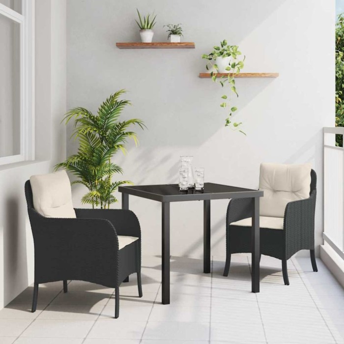 vidaXL Set de masă pentru grădină cu pernă 3 pcs Negru Rattan poli 3380141
