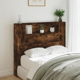 Cumpara ieftin Tăblie de pat cu dulap și LED, stejar fumuriu, 120x16,5x103,5cm
