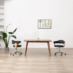 Scaun de birou pivotant, negru, lemn curbat ?i piele ecologica foto