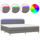 Cumpara ieftin Pat cu arcuri, saltea si LED, gri inchis, 200x200 cm, textil