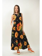 ROCHIE LUNGA FARA MANECI CU BUZUNARE BLOOM FLOAREA SOARELUI TALIE UNICA Multicolora