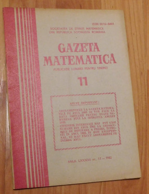 Gazeta matematica - Nr. 11 din 1982 foto