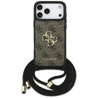 Husa pentru Apple iPhone 17 Pro Max, Guess, 4G CBDY Big Logo with Cord Strap, Maro foto