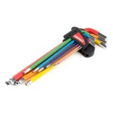 Set chei imbus HEX cu bila extra lungi 9 piese AMiO, otel scule S2, finisaj colorat, suport practic, pentru service mecanic auto si bicicleta