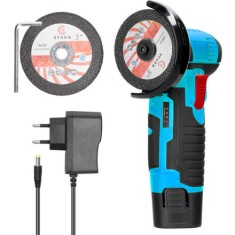 Polizor unghiular mini AMRINUGL, 12V, 12000rpm, cu 2 discuri de taiere, 216x84x120mm, albastru/negru
