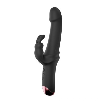 Vibrator Great Realistic Rabbit, 10 Moduri Vibratii Puternice, Silicon, USB, Negru, 22.5 cm, Mokko Toys foto