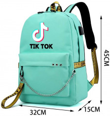 Ghiozdan rucsac Smart Tik Tok multifunctional cu lant OX19 verde, 2 barete ajustabile, capacitate 40 L, 45 cm foto