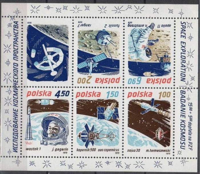 POLONIA 1979 COSMOS - Explorarea Spatiului Cosmic -Serie 6 timbre in Bloc MNH