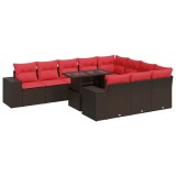 Cumpara ieftin Set canapele de gradina cu perne, 11 piese, maro, poliratan