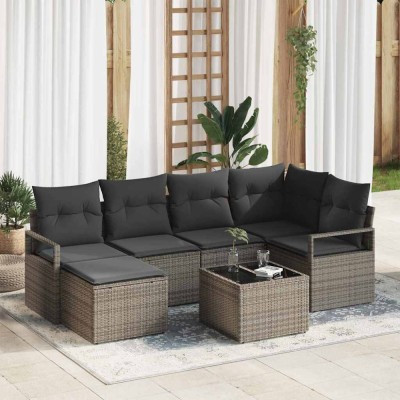vidaXL Set de canapele pentru grădină cu pernă 7 pcs Gri deschis foto