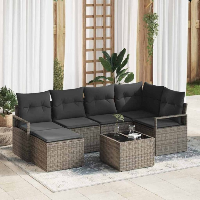 vidaXL Set de canapele pentru grădină cu pernă 7 pcs Gri deschis