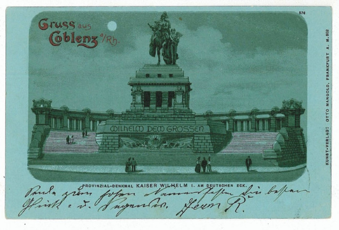 10044 - 5748 COBLENZ, statue Wilhelm I, Germania - old postcard - used - 1900