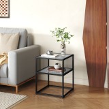 Masuta laterala Tronevn cu blat din sticla si raft, 50x40x40 cm, neagra