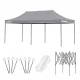 Foișor Pliabil Gradina 3x6 m Gri, Pavilon Metalic Impermeabil, Protectie UV, Montare Rapida