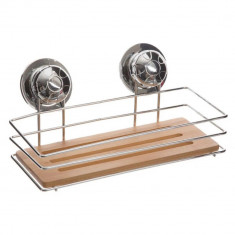 Suport accesorii pentru baie, 5five, fixare cu ventuze, 26.5 x 13 x 13 cm, metal/bambus