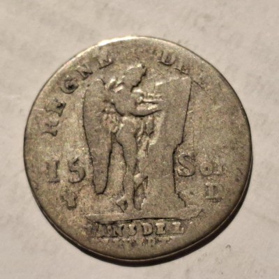 Franța 15 sols 1791 / D /Lion argint Ludovic XVl foto
