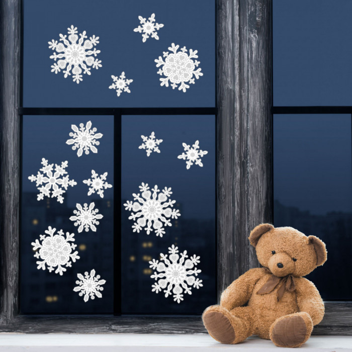 Decorațiuni de geam, cu motive de Crăciun - set cu cristale de gheață - h&acirc;rtie - albe