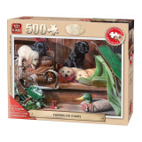 Puzzle 500 piese Puppies On The Stairs, King