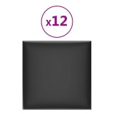 Cumpara ieftin Panouri perete 12 buc. negru, 30x30 cm piele ecologica, 1,08 m&sup2;
