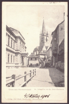 179 - SIBIU, vedere embosata, Romania - old postcard - used - 1906 foto