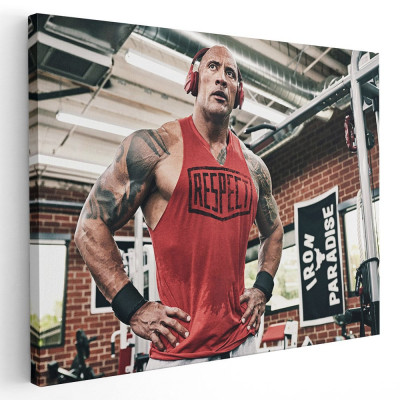 Tablou Dwayne Johnson in sala de fitness Tablou canvas pe panza CU RAMA 30x40 cm foto