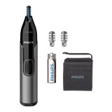 Trimmer pentru nas/urechi PHILIPS NT3650/16, baterie, lavabil, tehnologie Precision Trim, otel inoxidabil, pieptene pentru sprancene, pieptene 5 mm, G