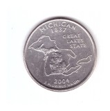 Moneda SUA 25 centi/quarter dollar 2004 D, Michigan 1837, stare buna, curata