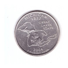 Moneda SUA 25 centi/quarter dollar 2004 D, Michigan 1837, stare buna, curata