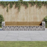 Banca gradina design gabion, 347x71x65,5 cm, lemn pin impregnat