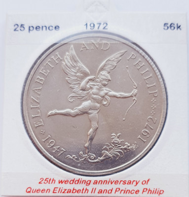 2051 Guernsey 25 pence 1972 Elizabeth II (Silver Wedding) km 26 foto