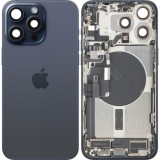 Capac Baterie Apple iPhone 15 Pro Max, Cu Carcasa Mijloc, Full Parts, Albastru (Blue Titanium), Swap Premium