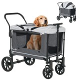 PawHut Hundewagen Hundebuggy pliabil pentru c&acirc;ini &amp; pisici p&acirc;nă la 30 kg 110 x 65 x 102 cm Gri &icirc;nchis | Aosom Romania