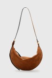 AllSaints geanta de mana din piele intoarsa HALFMOON culoarea maro, W337XC