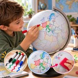 Glob Pamantesc Personalizabil 25cm, 4 Markere &amp; Burete - Harta Interactiva, Joc Educativ Geografie pentru Copii si Adulti