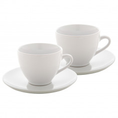 Set 2 cani Cappuccino cu farfurioara, 150 ml, 155?158?109 mm, Everestus, 20FEB4979, Ceramica, Alb, saculet inclus foto