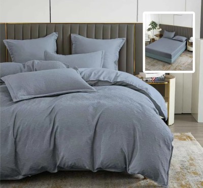 Lenjerie pat dublu,bumbac finet,6 piese,cearceaf cu elastic 160 180x200cm, cearceaf pilota 200x230cm, 2 fete de perna 50x70, 2 fete de perna 70x70,gri foto