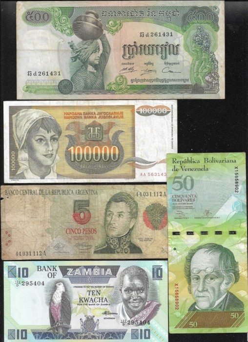 Set 5 bancnote de prin lume adunate (cele din imagini) #321