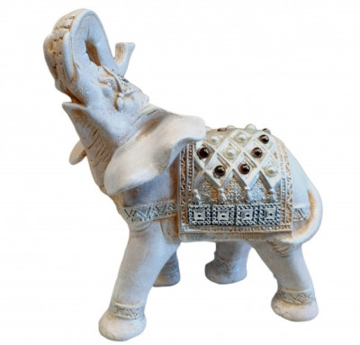 Statueta decorativa, Elefant cu perle, Alb, 20 cm, DVSAK023 foto