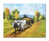 Cumpara ieftin Tablou celebru Carul cu boi pictat manual, 50x40cm ulei panza, reproducere Nicolae Grigorescu, Constantin Feraru