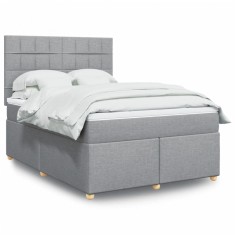vidaXL Pat box spring cu saltea, gri deschis, 140x190 cm, textil 3291275