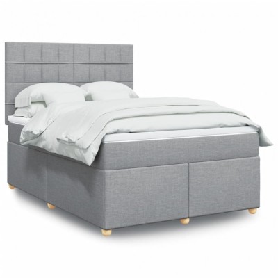 vidaXL Pat box spring cu saltea, gri deschis, 140x190 cm, textil 3291275 foto
