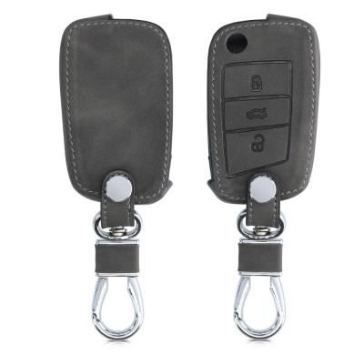 Husa Cheie Auto pentru VW / Skoda / Seat - 3 Butoane, kwmobile, Piele nabuc, Gri, 48575.19 foto