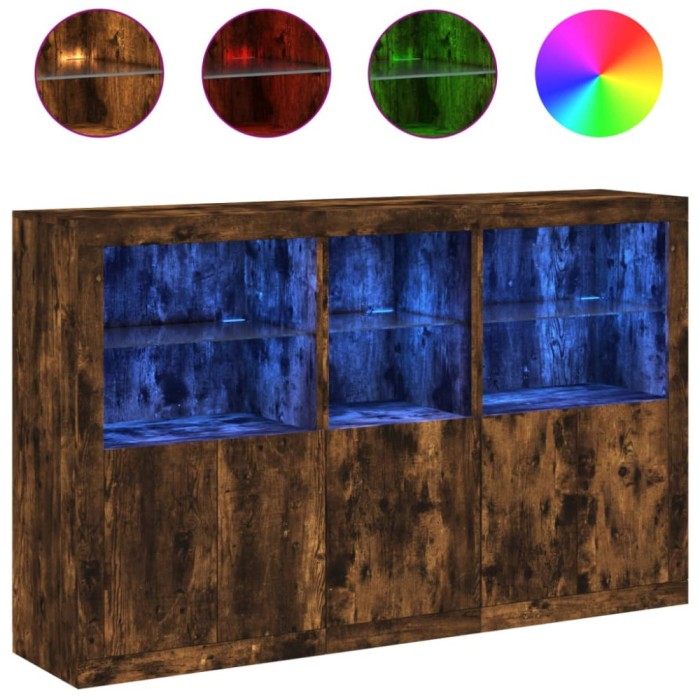 Servanta cu lumini LED, stejar fumuriu, 162x37x100 cm