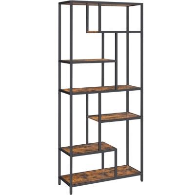 VASAGLE Biblioteca cu forma geometrica, pe 6 nivele, stil industrial, 30x80x180cm, maro rustic si negru foto