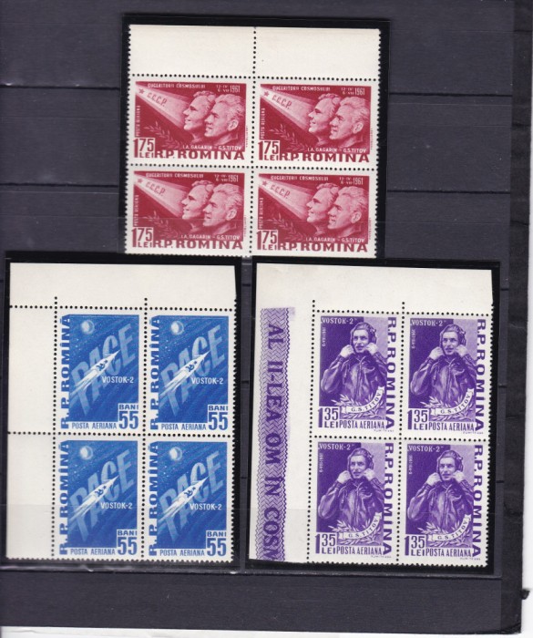 ROMANIA 1961 LP 523 AL II-LEA OM IN COSMOS BLOCURI DE 4 TIMBRE MNH