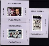 DB1 Ras al Khaima Cosmos Apollo XIV 3 SS din 6 MNH Atentie la img. pete galbene, Nestampilat