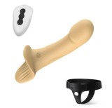 Strap-On pentru Femei Double Fun, Remote Control, 9 Moduri Vibratii, 2 Motoare, Silicon, USB, Natural, 24.5 cm, Guilty Toys