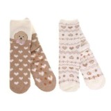 Sosete Pufoase Ecru Bej cu Model Inimi și Catelus 3D Anti-slip, CMCLASS