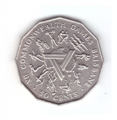 Moneda Australia 50 cents/centi 1982, Jocurile Commonwealth Brisbane, stare buna foto